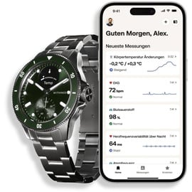 Withings ScanWatch Nova 42 mm grün, FKM-Armband mit Edelstahlschnalle silber