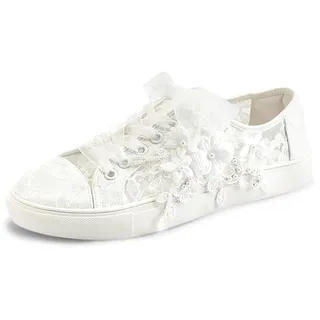 JIAJIA 8836 Hochzeitsschuhe Braut Turnschuhe Wohnungen Braut Tennisschuhe Spitze Turnschuhe Farbe Elfenbein,Größe 40 EU (6.5 UK) - 40 EU