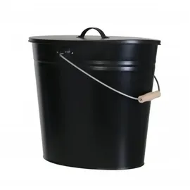 Kamino Flam Ascheeimer oval Metall 24 l mit Deckel Schwarz