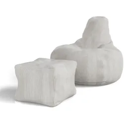 Juskys Sitzsack Chillex L mit Hocker - Cord Sessel Erwachsene - Gaming & Lesesessel - Beige