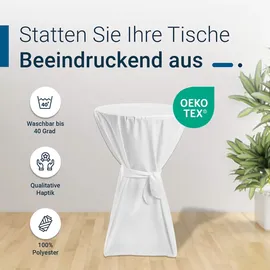 TexDeko Stehtischhusse Premium Weiß Ø 100cm mit Schleifenband