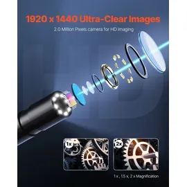Vevor Endoskopkamera mit Licht, 1920P HD-Endoskop für Android & iOS, Inspektionskamera mit 8 LED-Leuchten & 3 m langem Kabel, 2-facher Zoom