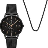 ARMANI EXCHANGE Multifunktionsuhr, (Set, 2-tlg., mit Kette), Armbanduhr, Herrenuhr, Edelstahlarmband, Ideal auch als Geschenk schwarz