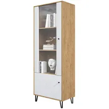 Newroom Vitrine Wildeiche Weiß Matt Vitrinenschrank Skandi Modern - 63x171x40 cm (BxHxT) - Glasvitrine Standvitrine Glasschrank - [Loya.Nine] Wohnzimmer Gästezimmer Büro