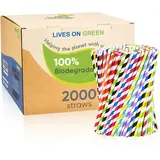 Lives on Green Bunte 19,7 cm Einweg-Trinkhalme aus Papier, 2000 Stück, 10 Farben, Umweltfreundlich und Kompostierbar - für Cocktails, Urlaubspartys, Restaurants, Barbedarf