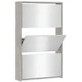 vidaXL Schuhschrank mit Spiegel 3 Fächer Betongrau 63x17x102,5 cm