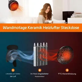 Keyoung Mini Heizlüfter Steckdose, mit Fernbedienung, Portable PTC Keramik Steckdosenheizung Bad,Steckdosen Heizlüfter Wandmontage für Badezimmer, Schwarz