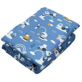 TupTam Kinder Gemusterte Bettdecken Set Ganzjahresdecke Bettdecke Kopfkissen Flachkissen 2tlg., Farbe: Traktoren/Regenbögen/Blau, Größe: 135x100 cm
