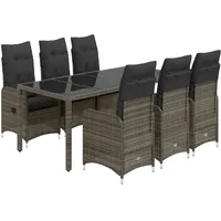 vidaXL 7-tlg. Garten-Bistro-Set mit Kissen Grau Poly Rattan