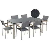 Beliani Gartenmöbel Set Schwarz poliert 6 Stühle Terrasse Outdoor Modern - Schwarz, Silber