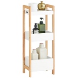 SoBuy SoBuy® Badregal in weiß/Kautschukholz Standregal Küchenregal mit 3 Ablagefächern bht ca: 28x74x20cm