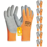 Gebol Winter Eco orange, Arbeitshandschuhe mit wasserdichter Latex-Crinkle-Beschichtung für mehr Grip, Thermohandschuhe für Damen und Herren, Größe M (Gr 8), Orange, 6 Paar Multipack