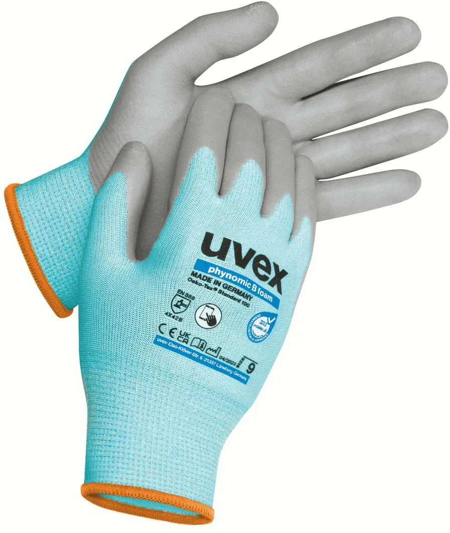 UVEX Arbeitsschutz phynomic C3, Werkstatthandschuhe, Blau, Grau, Orange, Erwachs