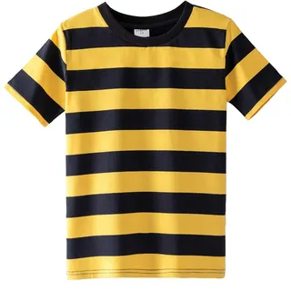 Spring&Gege Jungen Kurzärmliges gestreiftes T-Shirt Baumwoll-T-Shirts mit Rundhalsausschnitt, Schwarzer und gelber Streifen, 140-146 - 9-10 Jahre