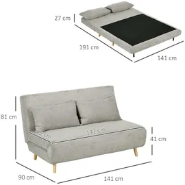 Homcom Schlafsofa, Klappbett mit Bettfunktion, Rückenkissen, Polstersofa mit Verstellbarer Rückenlehne, Samtoptik, 141 x 90 x 81 cm, Grau