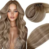 Vivien Tressen Echthaar Extensions Balayage Tressen Extensions Echthaar Mittelbraun übergehend Platinblond Balayage Extensions Tressen Haarverlangerung 50cm 100g #6/60/6