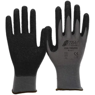 Nitras Nylotex 3520 Nylon-Latexhandschuhe Arbeitshandschuhe 12 PAAR Größe 10 (XL), Grau/Schwarz