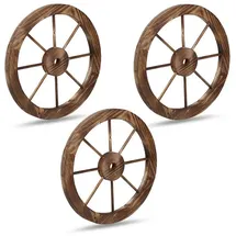 Relaxdays Wagenrad Holz, 3er Set, Deko für Garten, Terrasse, Veranda, rustikales Kutschenrad, Saloon, Western, braun