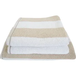 Handtuch Set DYCKHOFF "Maritim, Block Stripe", beige (greige), 3 St., Frottier, Frottier, Obermaterial: 100% Baumwolle, Handtücher (Packung), 2 Handtücher (50x100cm), 1 Duschtuch (70x140cm)