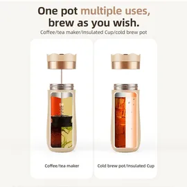 yiweog Tragbarer French-Press-Reisebecher 320 ml 2 Tassen Beige/Rot