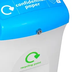 PROREGAL Abschließbarer Wertstoffsammler Envirobin mit Deckel "Papier" | 55 Liter | HxBxT 64,8x30,8x54,5cm | Polyehylen | Grau, Deckel Blau
