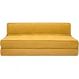 miliboo 2-Sitzer Schlafsofa in senfgelbem Stoff mit Samteffekt KATY