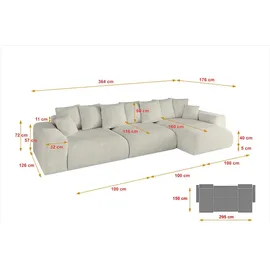 altdecor Ecksofa Cord 2-Sitzer Creme