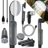 Kesser Campingdusche mit Akku Tauchpumpe Handbrause 2x 2200mAh-Lithium-Akku, Usb-ladekabel für Camping Garten - Auto – Outdoor Hundedusche, Autoreinigung, Inkl. Tragetasche, Anthrazit/Schwarz