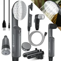 Kesser Campingdusche mit Akku Tauchpumpe Handbrause 2x 2200mAh-Lithium-Akku, Usb-ladekabel für Camping Garten - Auto – Outdoor Hundedusche, Autoreinigung, Inkl. Tragetasche, Anthrazit/Schwarz