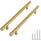 goldenwarm 5 Stück Möbelgriffe 128mm Lochabstand Gold Griffe Möbel Gold Schrankgriffe Gold -LS201GD128 Möbelgriffe Gold Möbelgriffe Edelstahl 128mm Griffe für Küchenschränke Gold