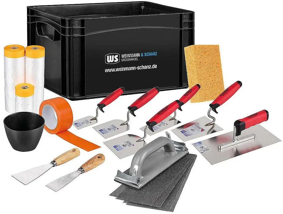 Kellen- und Spachtel-Set Haromac 19-teilig mit Goldband mit Abdeckfolie in WS Transportbox