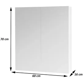Mendler Spiegelschrank HWC-B19b, Badschrank Hängeschrank, 2 Regalböden hochglanz MVG-zertifiziert 70x60x16cm ~ grau