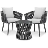 Tectake tectake® Aluminium Gartenlounge-Set, im Rope-Design, dicke Polsterung, höhenverstellbare Kunststofffüße, Sicherheitsglasplatte