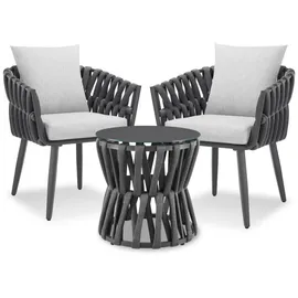 Tectake tectake® Aluminium Gartenlounge-Set, im Rope-Design, dicke Polsterung, höhenverstellbare Kunststofffüße, Sicherheitsglasplatte