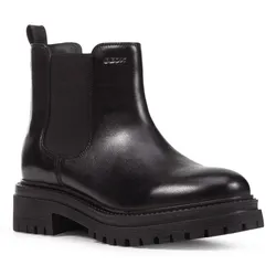 Chelseaboots GEOX "D IRIDEA B", Damen, Gr. 38, schwarz, Nappaleder, casual, Schuhe, Chunky Boot, Plateau Stiefelette mit modischem Blockabsatz