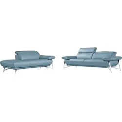 Egoitaliano Polstergarnitur »Anais, Design mit hohem Sitzkomfort für mehr Bequemlichkeit«, Set: bestehend aus Sofa und Ottomane, inkl. Kopfteilverstellung Egoitaliano himmelblau