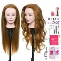 Neverland Frisierkopf 50% Echthaar Übungskopf 24 Zoll Puppenkopf zum Frisieren Trainingsköpfe für Friseure frisurenkopf mit Haar Styling Set + Tischhalter