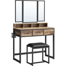 VASAGLE Schminktisch mit Hocker Eichenbraun-Schwarz