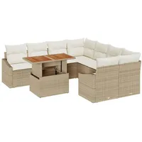 VidaXL 9-teiliges Garten Essset mit Kissen Beige Poly Rattan