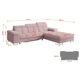 altdecor Ecksofa Cord mit Schlaffunktion 2-Sitzer Grau
