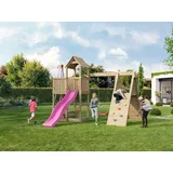 Spielturm Fluppi KDI inkl. Einzelschaukel + Rutsche pink