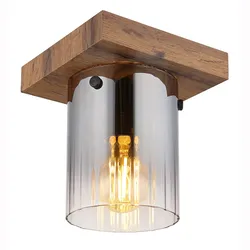 Deckenleuchte Deckenlampe Wohnzimmerlampe Holzoptik Glas Rauchfarbe 1-Flammig