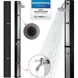 Arebos - Solardusche 35 Liter höhe 216 cm mit integriertem Thermometer inklusive Abdeckhaube runder Duschkopf Fußdusche Gartenschlauch Anschluss