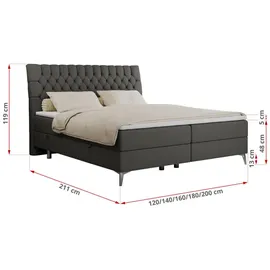 MKS Meble MKS Boxbett, Dunkelgrau, Textil, 2-Sitzer, H4, Rechteckig, 120x200 cm Schlafzimmer, Betten, Boxspringbetten