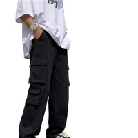 Lässige Hosen Männer lose geraden Weiten Hosen Männer Streetwear Pocket Cargo Hosen Herren Hosen Hosen (Color : Black, Size : Asia L(50-55kg))