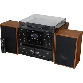 Soundmaster MCD5600BR Stereoanlage Plattenspieler, DAB+, UKW, Bluetooth®, CD, Kassette, USB, 2 x 5 W Braun (Edelholzoptik matt)