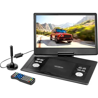 UltraMedia Reflexion 14 Zoll (36 cm) LCD-Monitor mit DVD-Player und DVB-T2 HD Tuner, integriertem Akku inklusive Gamepad, Game-Disk und 12V-Auto-Adapter