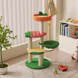 Happy & Polly Cute Cat Tree - Fruit World Katzenturm für Indoor-Katzen, 102,9 cm Katzenbaum mit Sisal-Kratzstämmen, Plüsch-Erdbeer-Sitzstangen, gemütlicher Korb, Kätzchen-Katzenbaum, Turm,