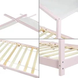 [en.casa] Kinderbett Brome Hausbett 90 x 200 cm Kiefer rosa rosa