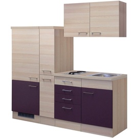 Flex-Well Küche »Portland«, Gesamtbreite 190 cm, mit Apothekerschrank, mit Einbau-Kühlschrank etc., lila